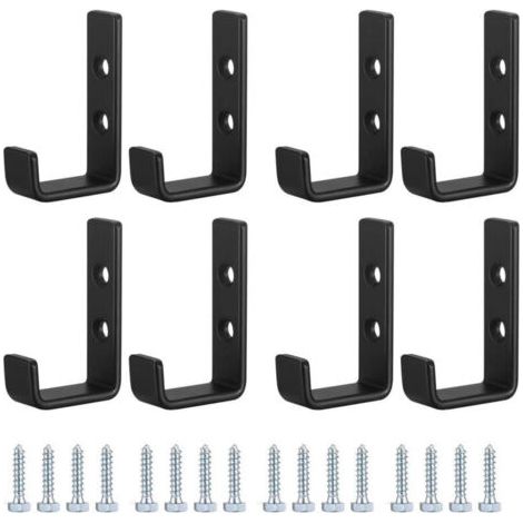 8Pcs Crochets Muraux Robustes, Crochets en J pour Garage, Crochets Universels Noirs à Visser, Porte-manteaux, Patères Solides, pour Accrocher, Garage, Support Mural pour Objets Encombrants (1/4)