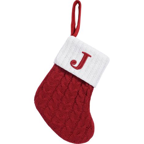 Chaussette De Noël - Tricotée En Laine - Initiale Brodée - Pour Arbre De Noël Et Cheminée - 18 X 15 Cm - 1 Pièce (1/5)