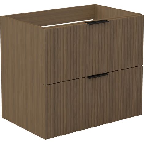 AICA Meuble de salle de bain suspendu 60 cm Noyer + 2 tiroirs, avec Poignées - sans compter vasque (1/5)
