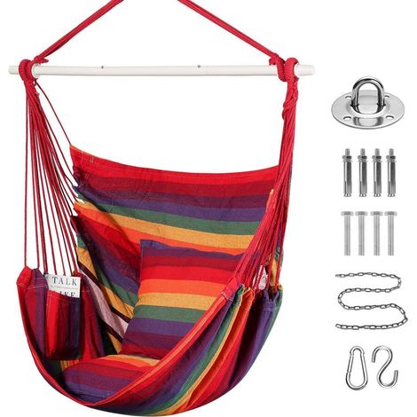 Hängesessel mit Kissen und Tragetasche, Regenbogen, für Innen & Außen (1/5)