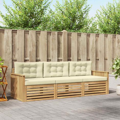 vidaXL Outdoor-Sofagarnitur 3 Stk. Weiß und Creme Massivholz Akazie (1/5)