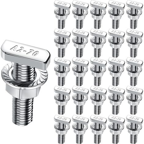Vis à tête de marteau, M10x30, en acier inoxydable, 25 pièces, avec écrous de verrouillage, écrous à bride M6, pour rails de montage solaires PV, serre et photovoltaïque (1/5)