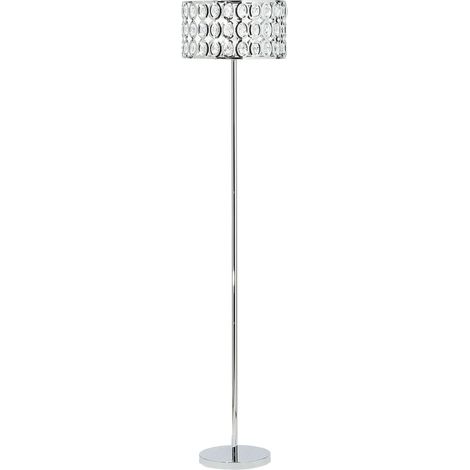 Lámpara de pie de metal plateado 160 cm con pantalla en forma de tambor de cristal estilo moderno glam Tenna (1/5)