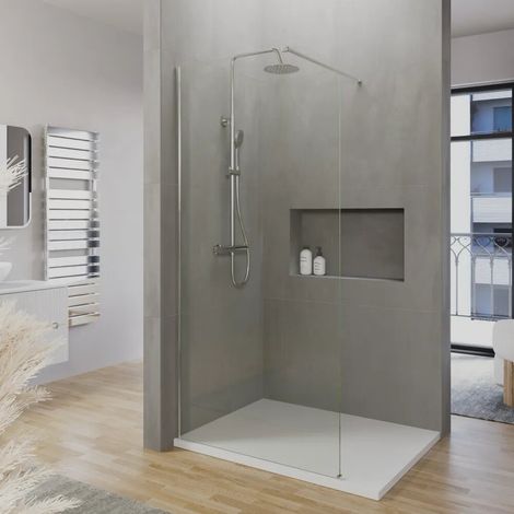 Cabine de douche à l italienne en arc de 80 cm avec profilé chromé et verre transparent de 8 mm easy clean h200 Senja (1/4)