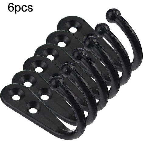 Offre spéciale : Lot de 6 crochets muraux noirs avec vis et chevilles pour clés, serviettes, chapeaux (forme en U) (1/4)
