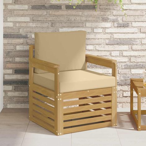 Ensemble de canapé de jardin 2 pièces en bois d'acacia massif et polyester blanc et beige, 17.6kg - PANGIVO (1/5)