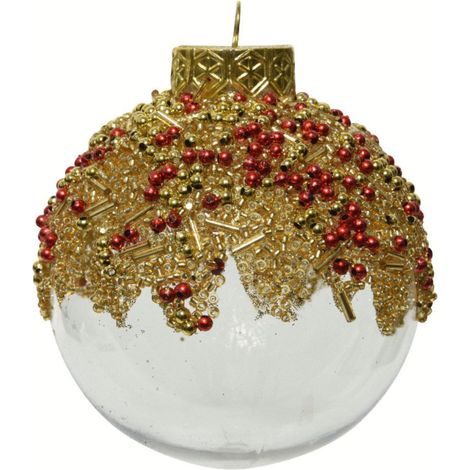 Bruchfeste Weihnachtskugel Transparent & Goldfarben mit Perlen Ø 8 cm - Kunststoff (1/3)