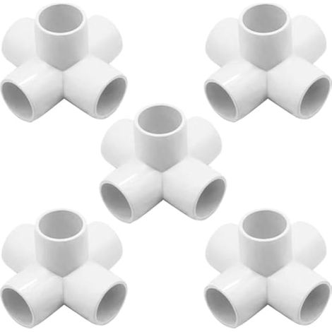 Raccords de tuyau en PVC à 5 voies de 3,8 cm - Connecteur coudé de qualité meuble pour structure et cadre en PVC - Convient aux tuyaux en PVC de 3,8 cm Sch 40 (lot de 5) (1/5)