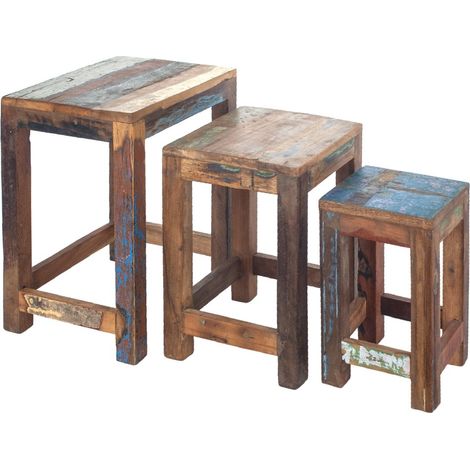 Signes Grimalt Sgabello di mobili 3 U Imposta sgabello marrone ausiliario creazione 31x40x47cm 24633 (1/5)