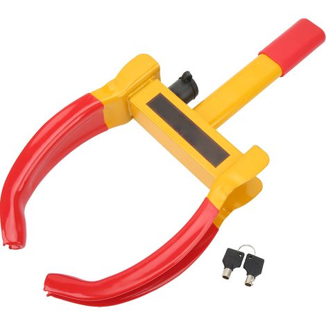 RASTKY Verrou de sécurité Universel pour Cale de Roue, Antivol Robuste pour Camping-car, Moto, ATV, Camping-car, Installation Facile, Verrouillage Réglable Jaune Vif et Rouge avec 2 Clés pour une