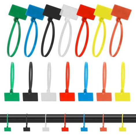 100 pezzi, etichette per cavi, fascette per cavi colorate, fascette autobloccanti in nylon e plastica, fascette per cavi multicolore, per identificazione (1/5)