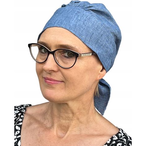 Turbante para mujer Tess 316, pañuelo vaquero para la cabeza, ideal para el verano y también para después de la quimioterapia. (1/5)