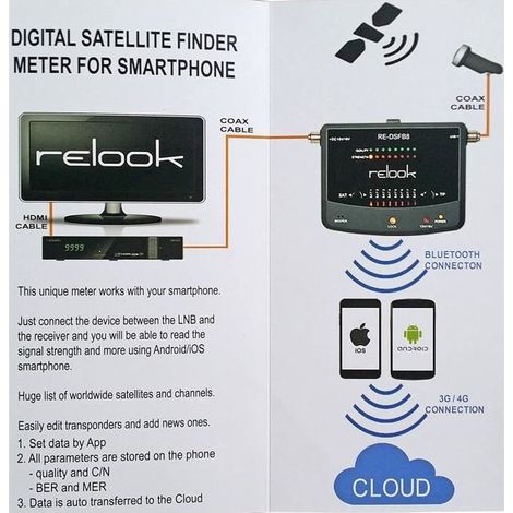 SAT Finder professionnel 8 satellites re de dsfb8 Relook Pointeur satellite Mesureur Bluetooth BT