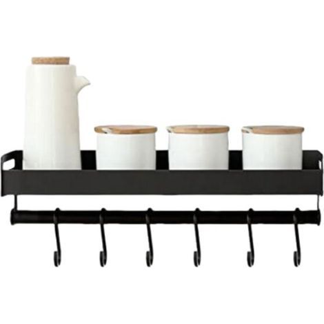 Stick-on kitchen wall shelf, no drilling required, rustproof aluminum wall-mounted spice rack for kitchen, (Black B 40 cm) (1/4)