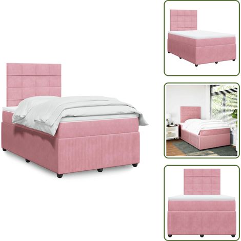 The Living Store Giroletto a Molle con Materasso Rosa 120x190 cm in Velluto - Materasso a molle insacchettate