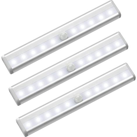 Lumière de Placard, 3Pcs Lampe de Placard, Lampes 10LED, Sans Fil, Aimanté, Détecteur de Mouvement, Baladeuse de Secours (1/4)