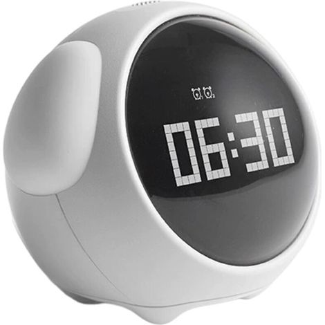 Rechargeable Digital Alarm Clock for Children - Cute Emoji Design - Voice-Activated Night Light - 2 Alarms, 5 Voices, Snooze, Date, Temperature