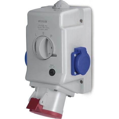 Optima-Kombi-Aufputzsteckdose 3P+N+E 16A + 2x230V mit L-0-P-Schalter (1/4)