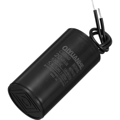 Condensateur 20uF 450V AC 2 Fils 50/60Hz Condensateur de Démarrage du Moteur Cylindrique 38x70mm pour Compresseur d'Air et Pompe à Eau, Noir (1/5)