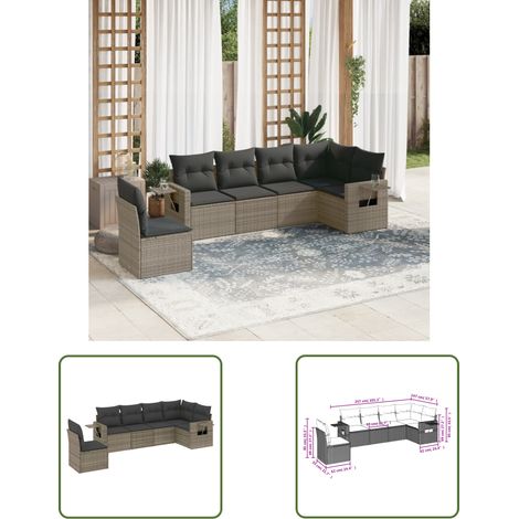 The Living Store Salon de jardin 6 pcs avec coussins gris résine tressée - Ensemble Salon De Jardin - Meuble Extérieur - Résine Tressée - Rotin Synthétique - Mobilier De Jardin (1/3)
