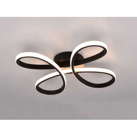 Dimmbare LED Deckenleuchte FLY geschwungen Schwarz, Breite 40cm