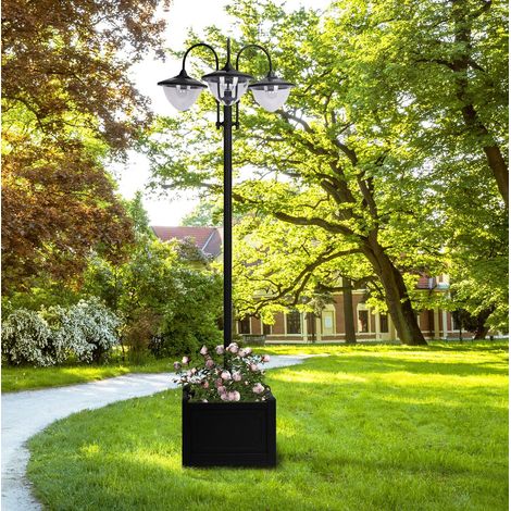Solar-Gartenstehleuchte mit 3 Schirmen, Schwarz, 189 cm, IP44, Pflanzkasten-Sockel (1/5)
