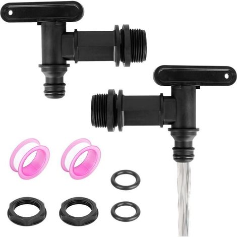 Lot de 2 robinets d'écoulement pour citerne de pluie, en plastique, distributeur d'eau, robinet de rechange de 3/4" avec joint pour réservoir d'eau de bière (1/4)