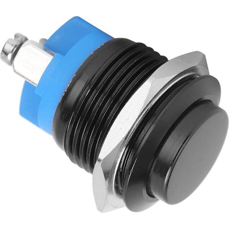 Interrupteur étanche en acier inoxydable 16mm, bouton-poussoir auto-rétablissement NO, 220V, couleur noir (1/5)