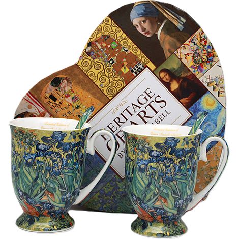 Tazas de porcelana (2 unidades) con diseño de lirios de Vincent van Gogh, un regalo de lujo. (1/5)