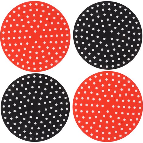 Lot de tapis ronds pour friteuse à air, résistants aux hautes températures et à l'huile, réutilisables, en silicone, pour accessoires de friteuse à air, 2 rouges de 23 cm et 2 noirs de 23 cm. (1/5)