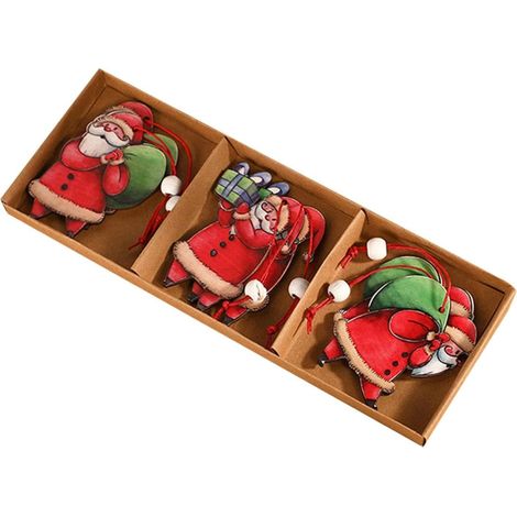 Ornamenti natalizi in legno da appendere, fette festive di legno per decorazioni di Babbo Natale, 6 pezzi (1/4)