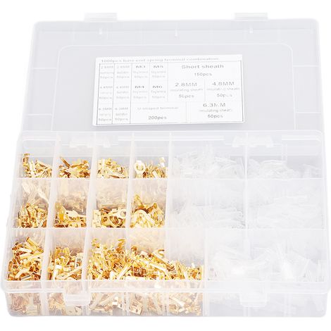 Lot de 1000 connecteurs électriques à fourche en laiton, embouts à sertir rapides déconnexion pour câblage, cosse plate femelle, taille standard. (1/5)