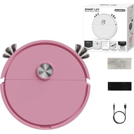 Wiederaufladbarer Mini-Saugroboter mit Wischfunktion, kompakte Bodenreinigungsmaschine, Rosa (1/5)