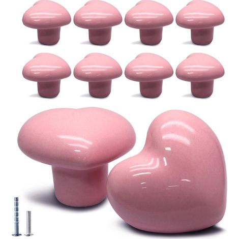 Set mit 10 herzförmigen Keramik-Schubladengriffen – Rosa, Küchenschrankgriffe für Schränke und Kleiderschränke