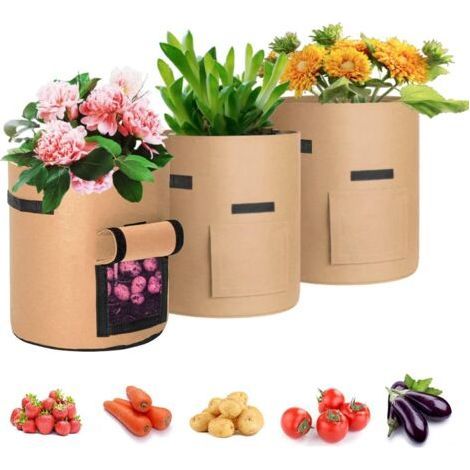 3 Grow Bags - 38 L - Viewing Window, Felt Handles for Potatoes/Tomatoes (1/5)