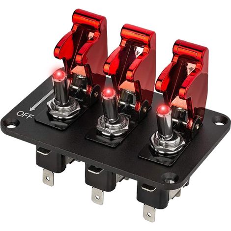 12V 20A 3-Gruppen-Kfz-Wippschalterpanel mit Schnellstopp-Abdeckung für rote LED-Fahrtscheinwerfer (3 rote) (1/5)