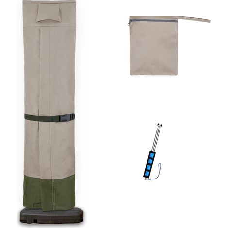 Housse de parasol en porte-à-faux pour parasol d'extérieur de 4 à 5,8 m, résistante aux UV 600D, extra large, pour parasol déporté triple ou double face avec fermetures éclair et tringle, vert (1/5)