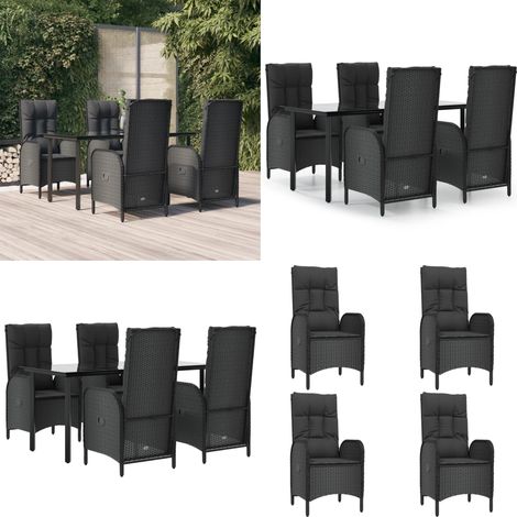 5-tlg. Garten-Essgruppe mit Kissen Schwarz Poly Rattan - Gartenessgruppe - Sitzkissen