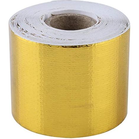 Ruban adhésif en feuille d'aluminium, ruban anti-chaleur pour échappement, ruban isolant thermique, 1 rouleau de ruban adhésif réfléchissant en feuille d'aluminium dorée pour protection thermique auto (1/3)