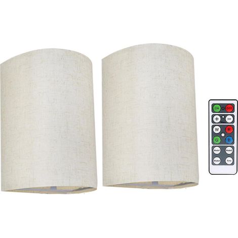 Applique murale rechargeable magnétique sans fil, couleurs RGB, intensité variable, abat-jour en lin et télécommande, lot de 2 (1/4)