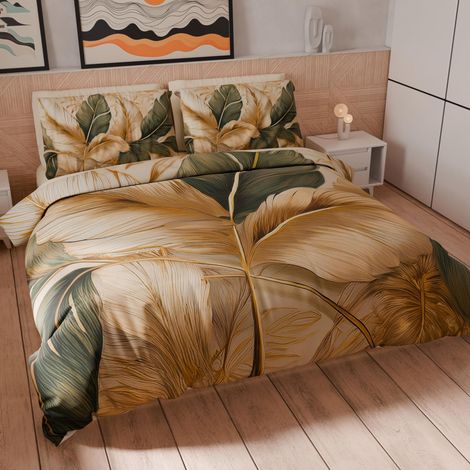 Housse de Couette King Size 260x240 cm 2 Taies 63x63 cm Incluses, Parure en Microfibre Imprimée Floral 04 302 (1/5)