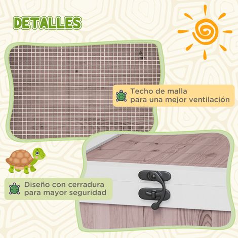 Niche en bois pour tortues avec toit en filet et panneaux latéraux transparents amovibles 91 x 60,5 x 32 cm Marron clair (1/5)