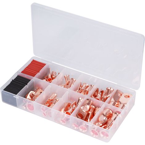 Kit 100 Cosses à Serre Câble Laiton AWG + Gaine Thermofixable Noire et Rouge 12x30mm (1/5)