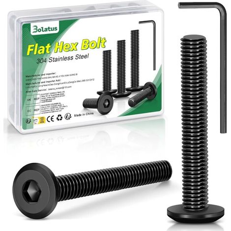 Lot de 20 vis à tête plate à six pans creux M6 x 35 en acier inoxydable 304 avec clé Allen pour meubles, fauteuils de parking, appareils électriques, accessoires de moto, etc (1/5)