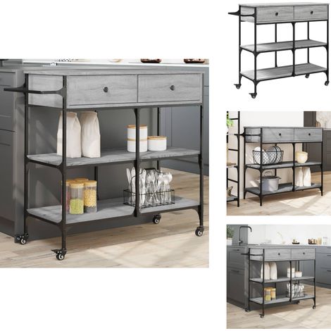 Chariot de cuisine sonoma gris 105x42x95 cm bois d'ingénierie - Meuble De Cuisine - Chariot De Cuisine - Chariot À Légumes - Chariot Roulant - Rangement Cuisine (1/5)