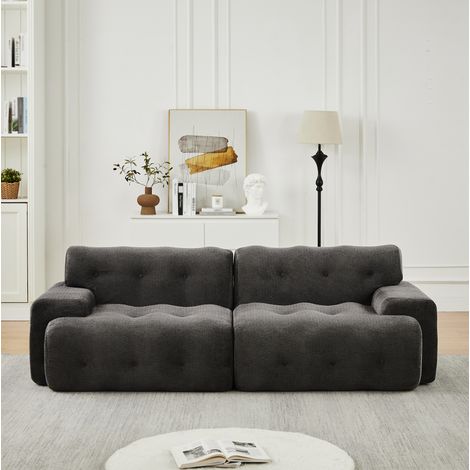 Divano a 2 posti 224x104x66 cm grigio in ciniglia con braccioli ampi e imbottitura ergonomica (1/5)