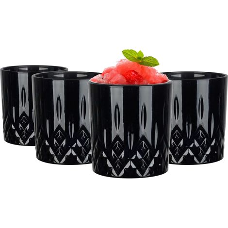 Ensemble de verres à whisky Rhum Gin Bourbon Verres à cocktail Coffret cadeau d'anniversaire pour hommes amateurs de whisky Accessoires d'alcool Noir 4 x 280 ML (1/3)