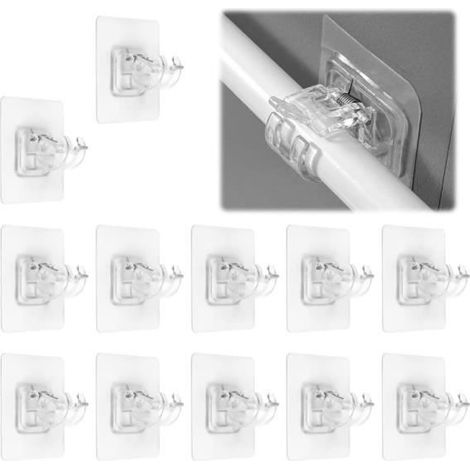 Support Tringle à Rideau, Lot de 12 Support Rideau sans Percage Crochets, Support Tringle Rideaux, pour Chambre à Coucher, Cuisine (1/4)