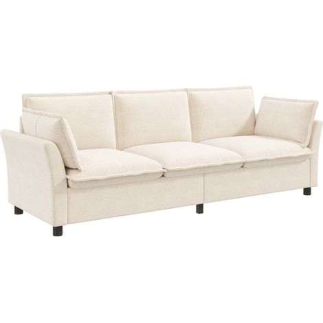 Sofá de 3 plazas en chenilla beige, estructura metálica, 2 cojines, 220 x 81 x 87 cm (1/5)