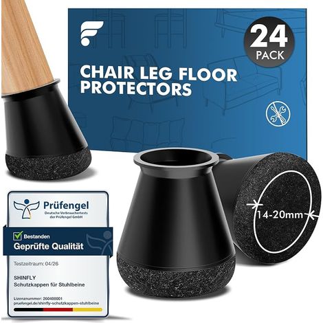 shinfly 24 protectores para patas de silla, almohadillas de silicona con fieltro de alta densidad, protegen las patas de las sillas y los suelos, resistentes a los arañazos y silenciosos sobre madera (1/5)